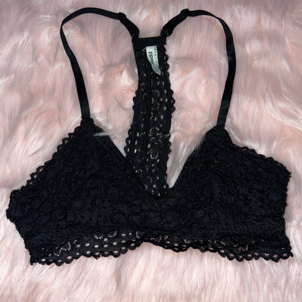 Black flower lace bralette